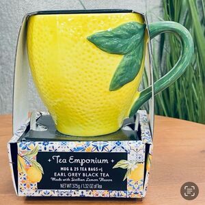 NWT Tea Emporium lemon-shaped mug & 25 Earl black tea Sicilian lemon flavor Set